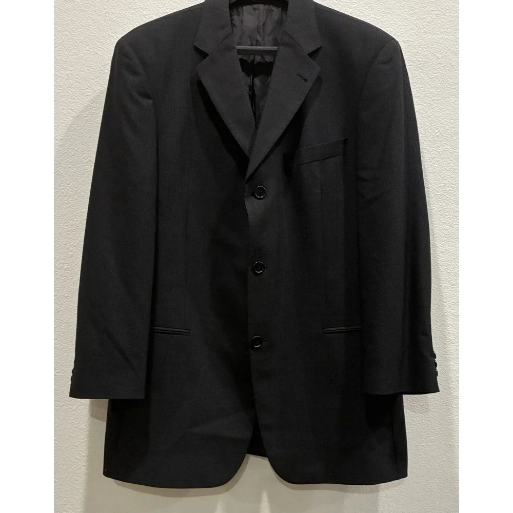 Vintage Hugo Boss Super 100s 100% Virgin Wool Jacket Mens 42R Black Micro Grid